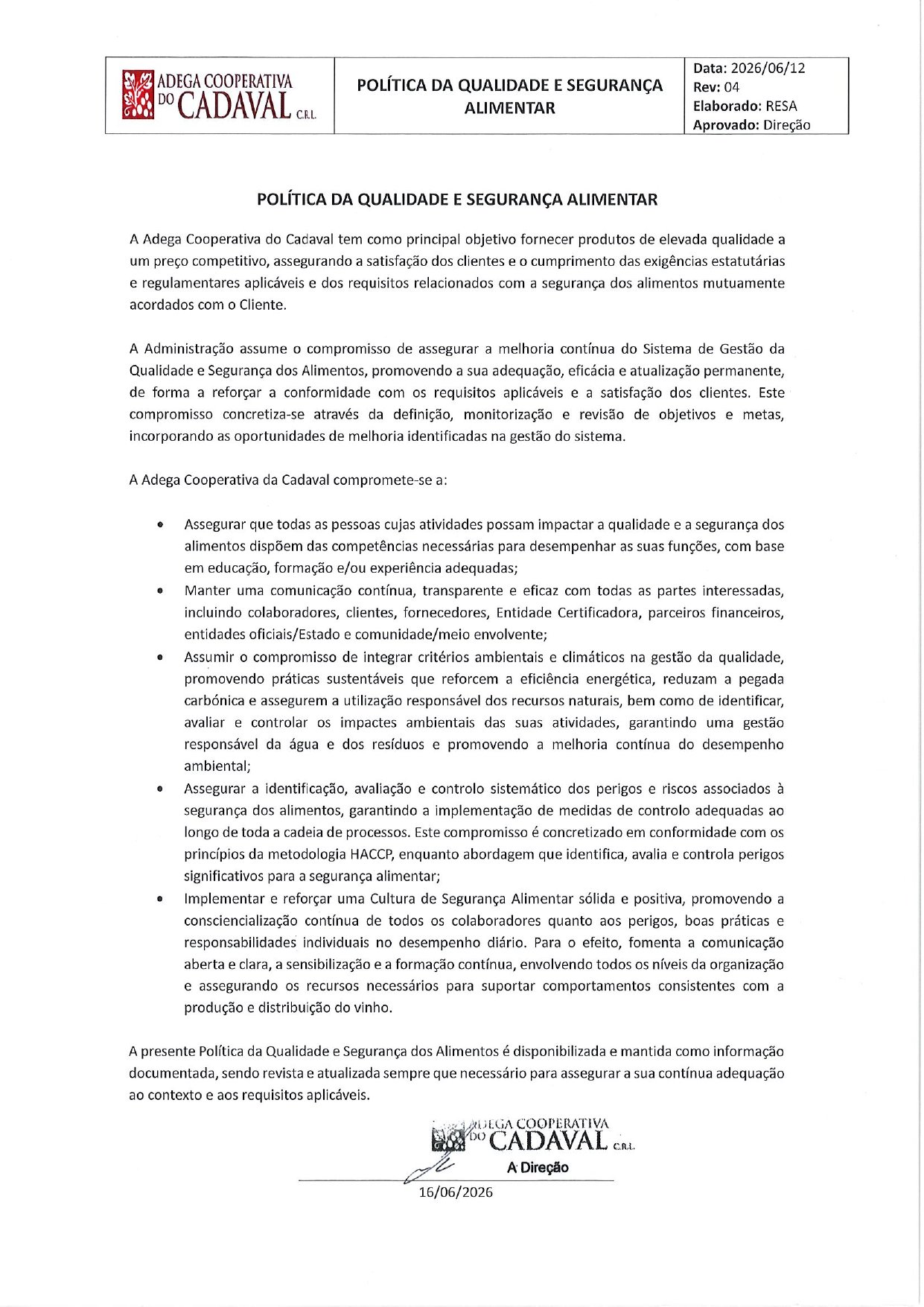 Política Qualidade e Segurança - documento assinado